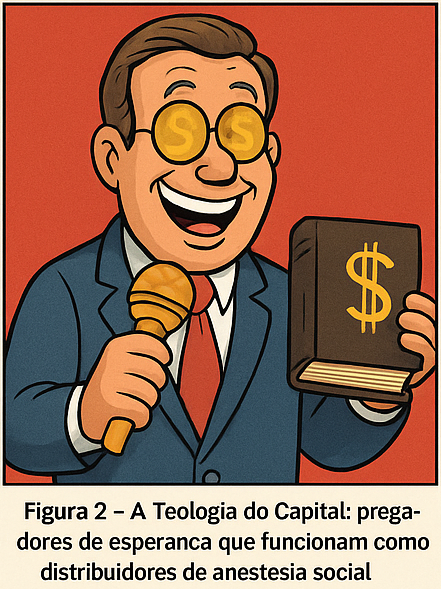 Pastor com cifrões nos olhos e microfone dourado