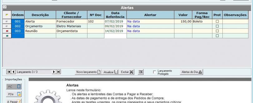 Agenda de Alerta - ERP Técnico EngWhere Essencial